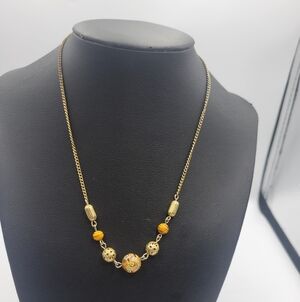 Vintage Gold tone Glass Flower Choker Necklace